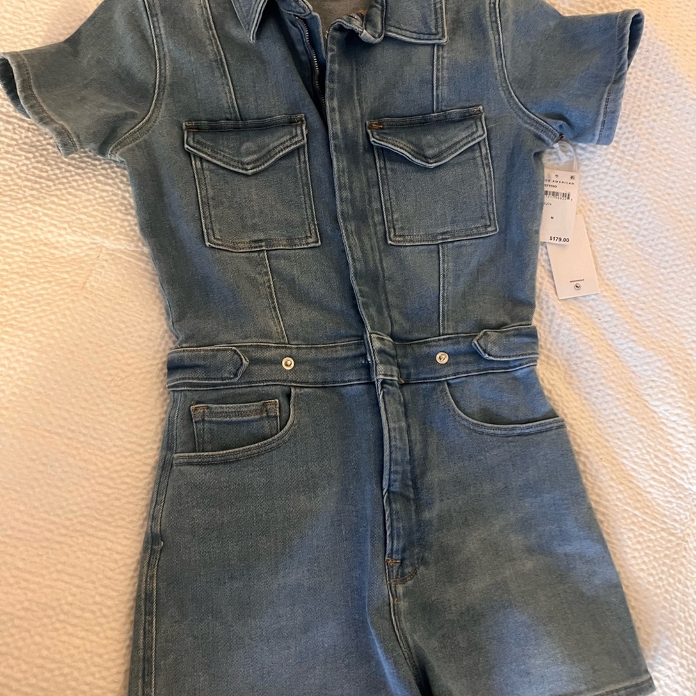 Good American Teen or Adult Light Blue Denim Short Jumpsuit